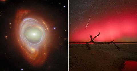 Surreal images that made it to the list of TIME's top space photos of 2025 (Cover Image Source: (L) ESA/Webb, NASA & CSA, G. Mahler; (R) Samil Cabrera / NASA APOD)