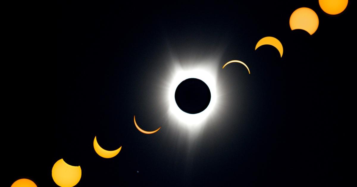Rendering of the progression of a solar eclipse.