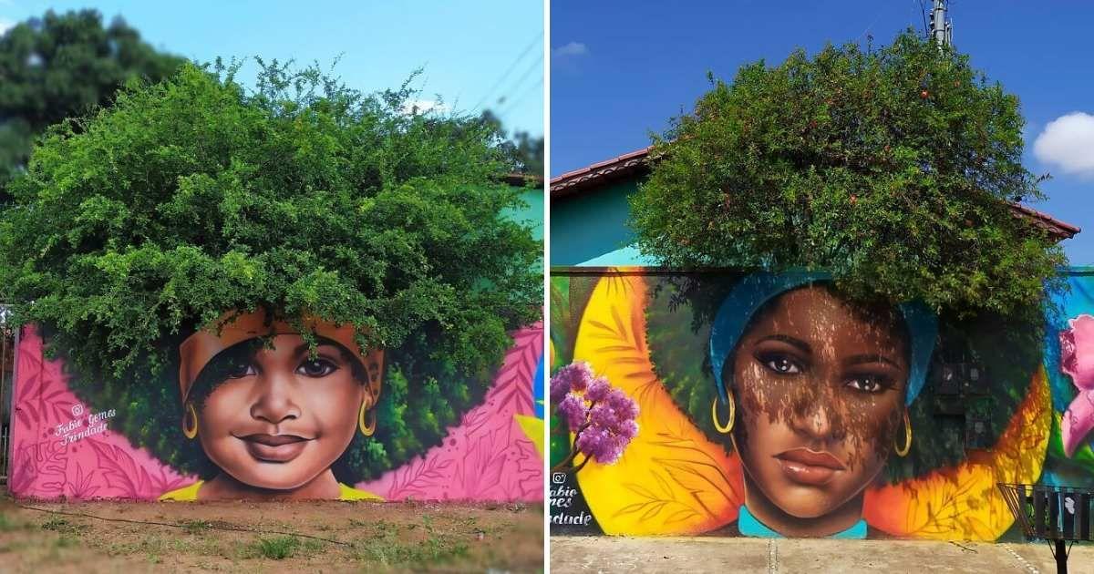 Brazilian artist creates one-of-its-kind street art combining the portraits of women with real trees (Cover Image Source: Instagram | @fabiogomestrindade)