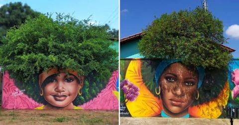 Brazilian artist creates one-of-its-kind street art combining the portraits of women with real trees (Cover Image Source: Instagram | @fabiogomestrindade)