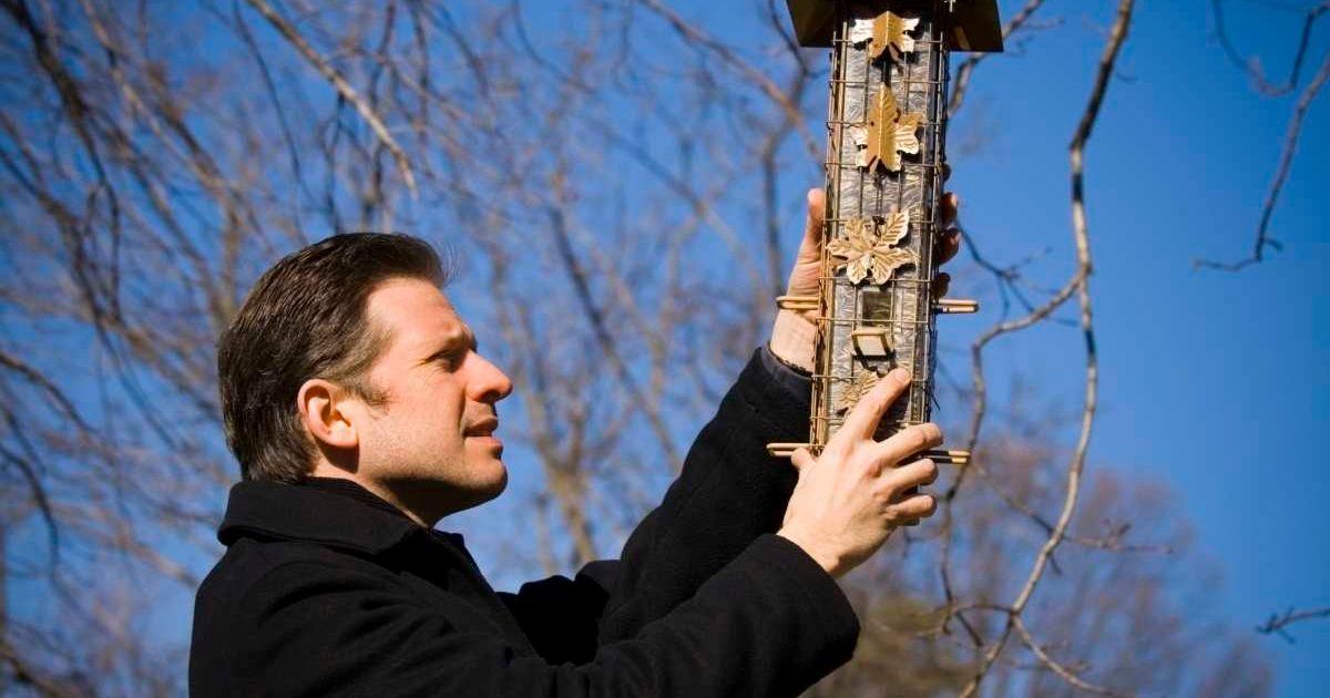 Man hanging a bird feeder filled with seeds (Representative Cover Image Source: Getty Images | AZNDC)