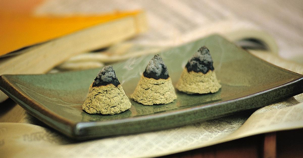 Incense cones on a slate.