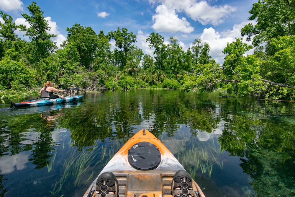 Kayaking in a clear spring.