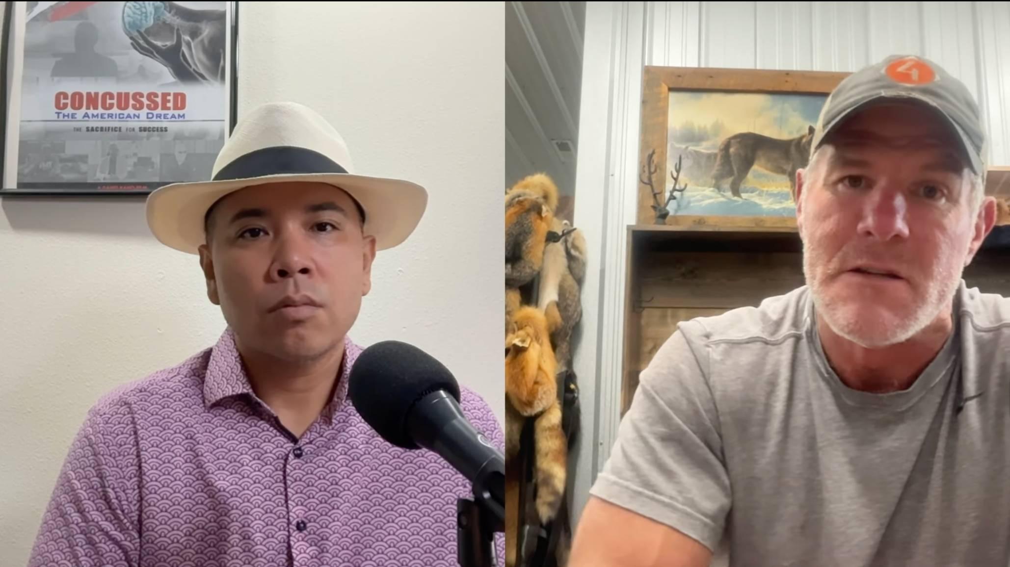 Brett Favre, right, discusses his Parkinson's disease diagnosis.