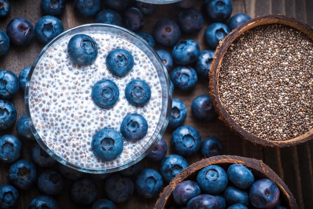 Chia pudding with blueberries. 