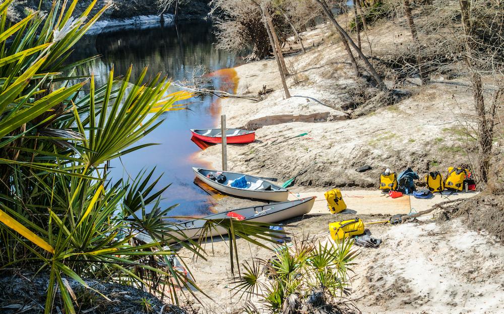 Kayaks along the shores of the Suwannee River