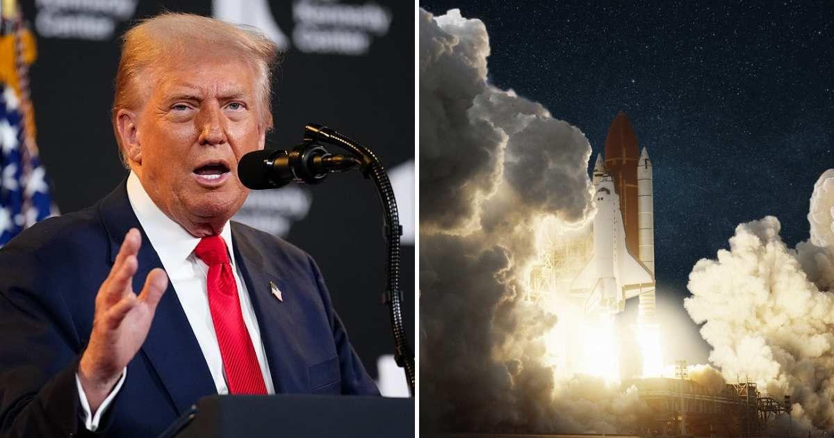 (L) President Donald Trump (R) Rocket launch filling the space with burning heat and gases (Representative Cover Image Source: Getty Images | (L) Andrew Harnik, (R) Alones Creative)