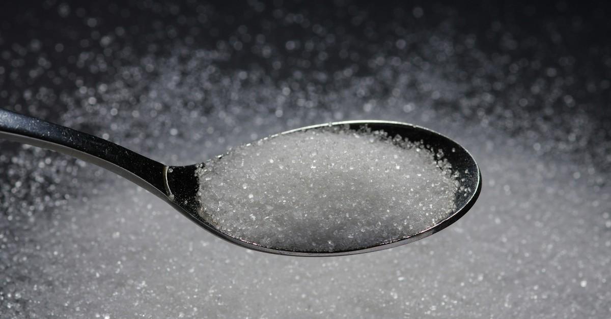 Closeup of sugar crystals on a spoon