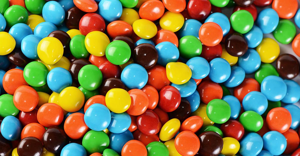 Pile of vegan m&m's up close