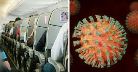 (L) Aisle seating in a flight. (R) Image of a virus. (Representative Cover Image Source: (L) Pexels | Athena Sandrini, (R) Pixabay | BlenderTimer)