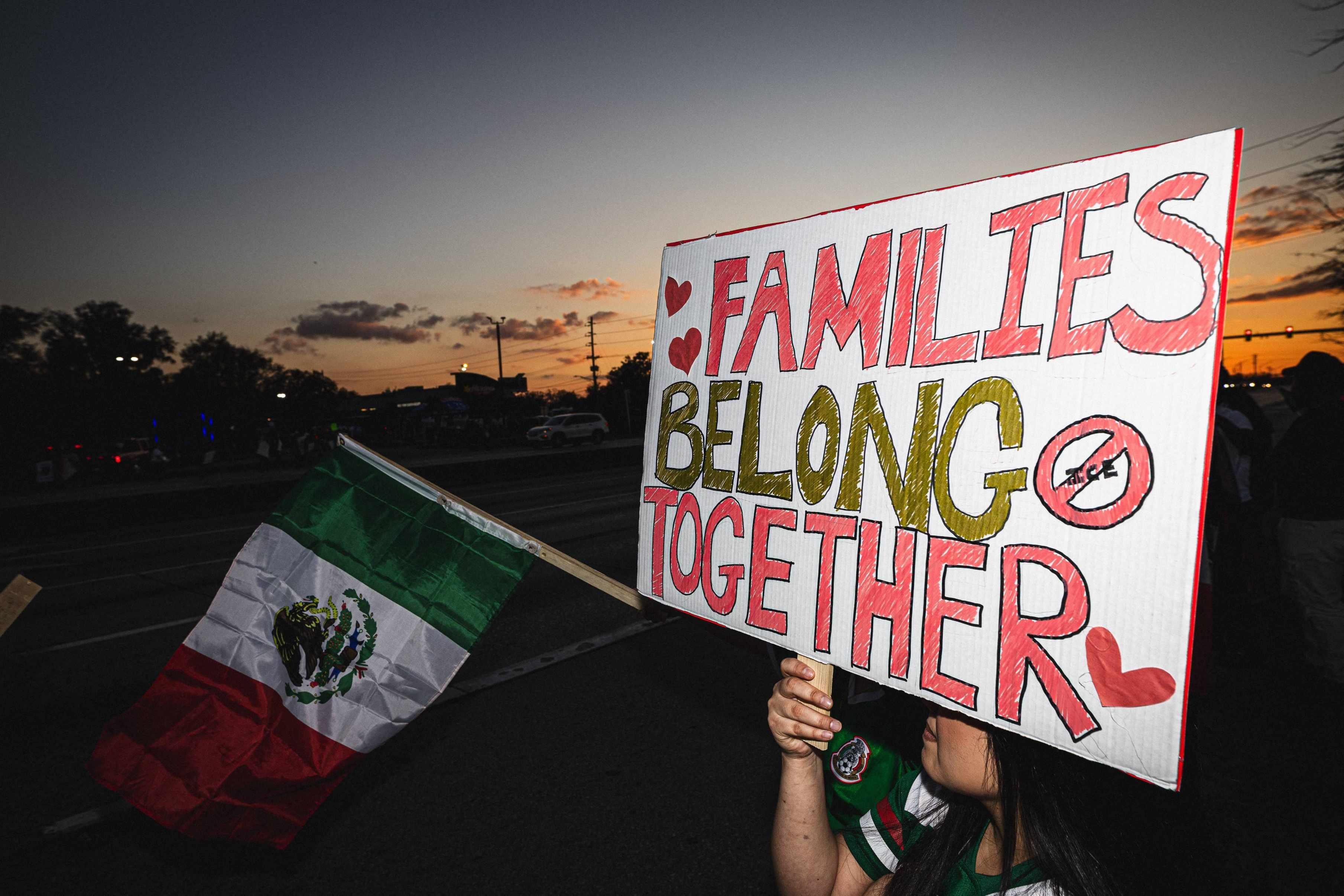 Immigrant rights groups protest Donald Trump in Florida in February 2025.