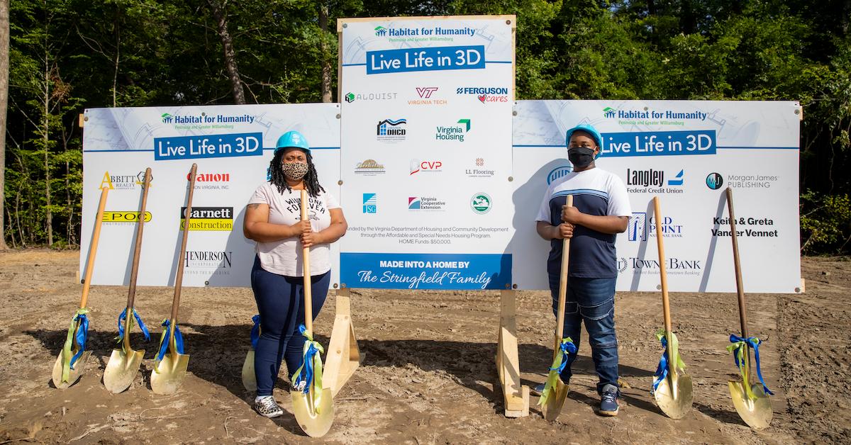 April Stringfield and her son, Habitat for Humanity 3D-printed house