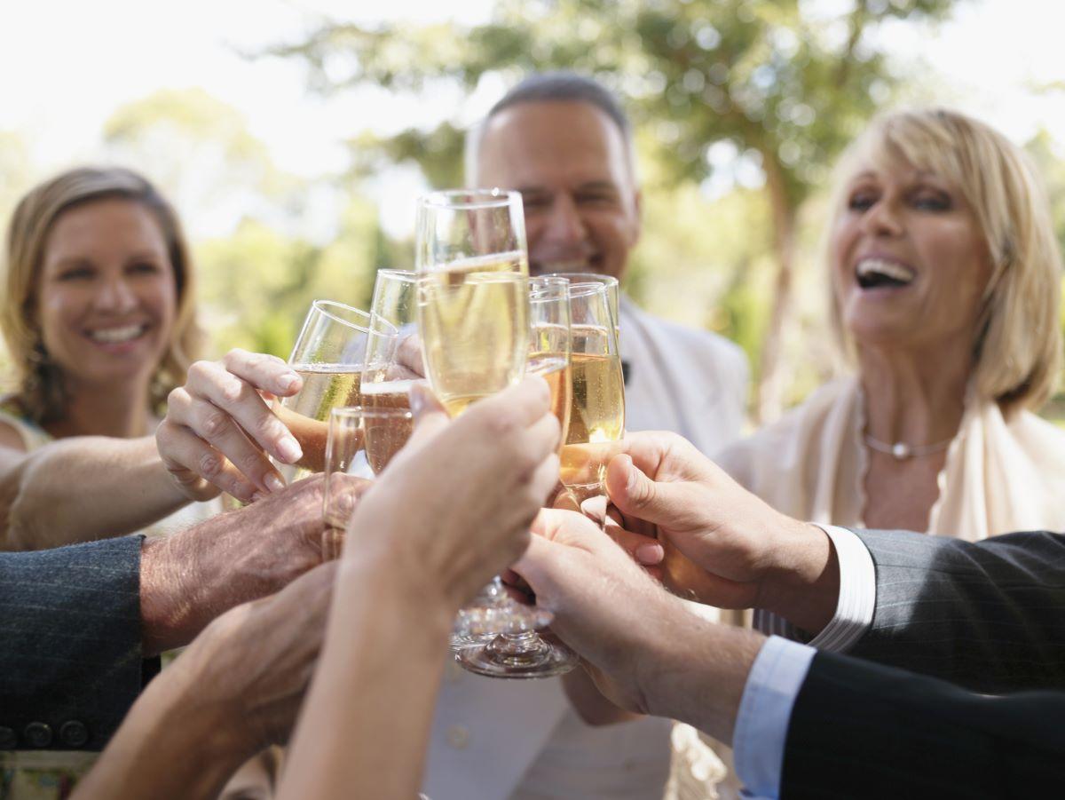 People celebrating a wedding with champagne