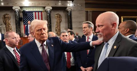 Republican Rep. Chip Roy, right, who introduced the SAVE Act, greets President Donald Trump in March 2025 in Washington, DC.