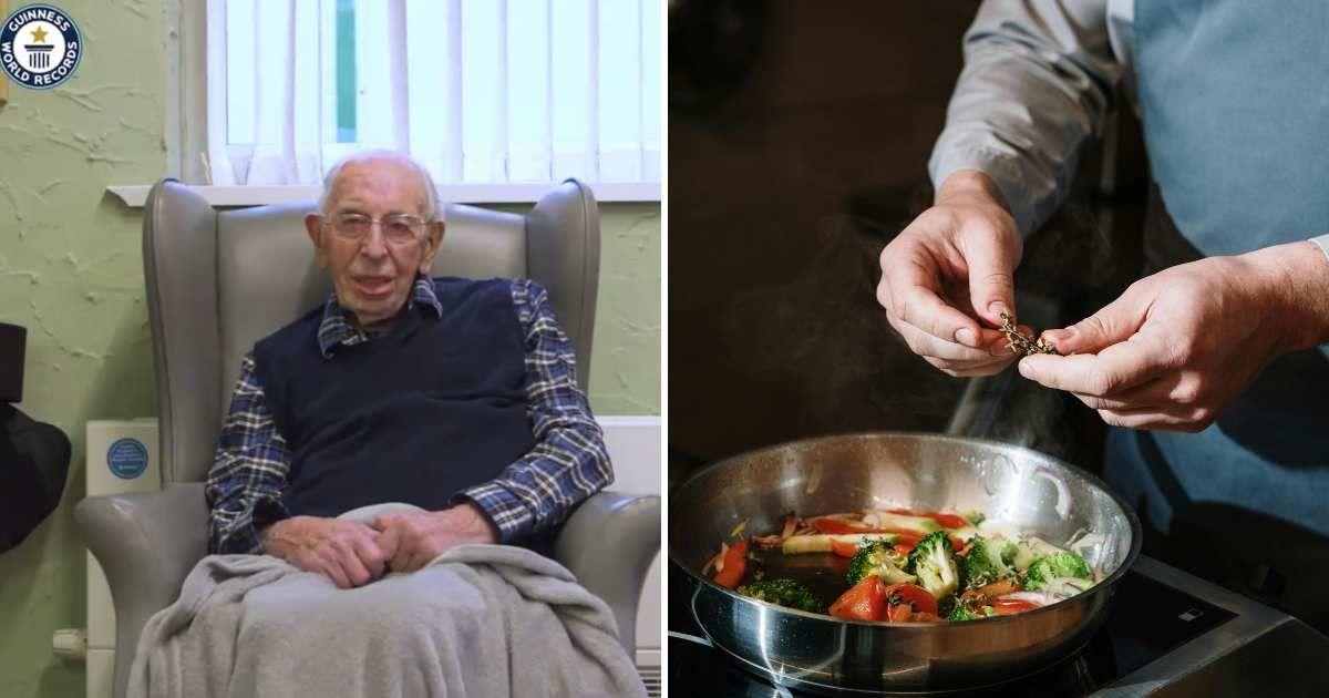 (L) John Tinniswood was titled the oldest living man in 2024. (Cover Image Source: X | @GWR) | (R) A person preparing a healthy meal in a pan. (Representative Cover Image Source: Pexels | Cottonbro Studios)