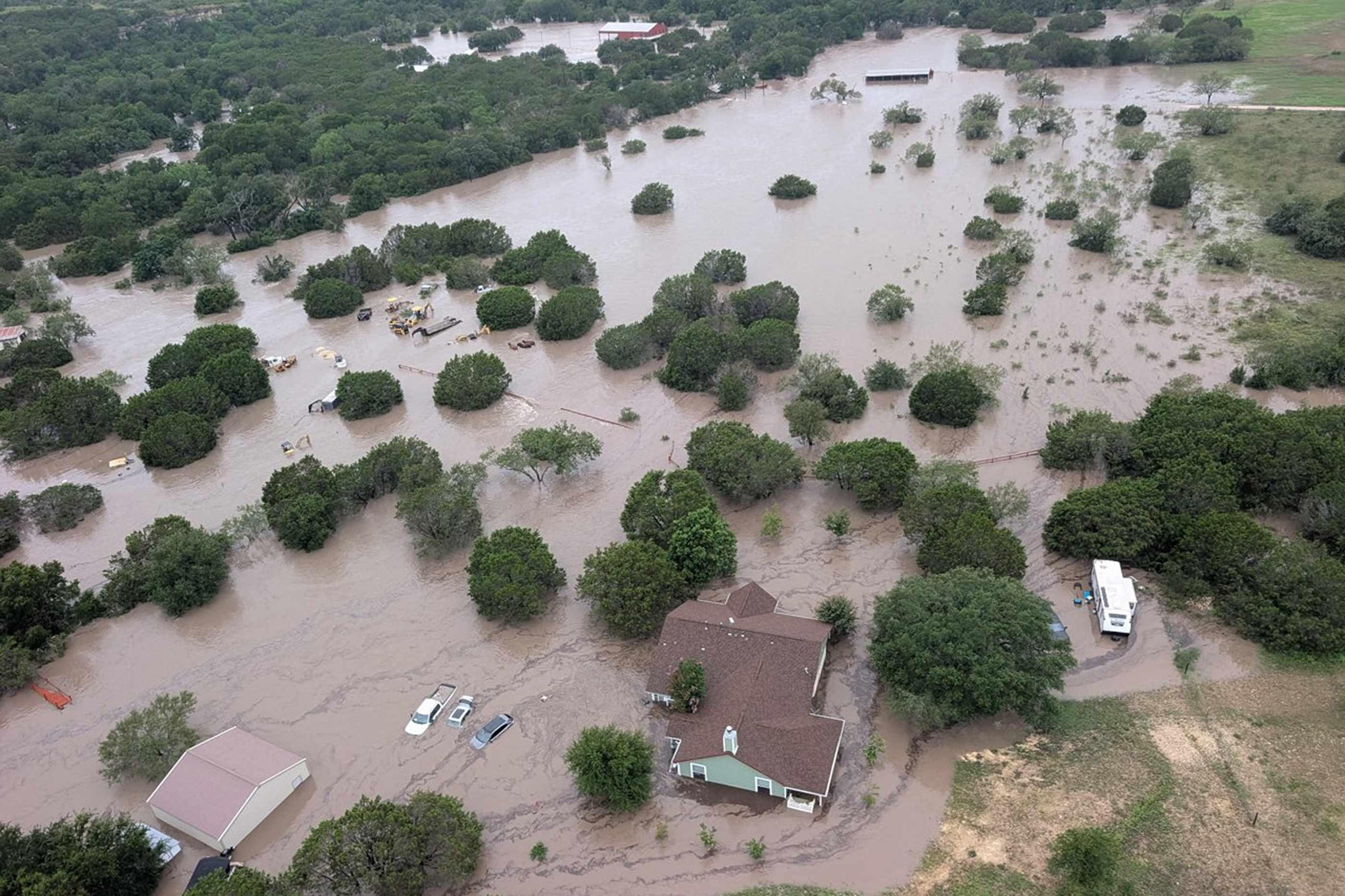 An aerial view of the flooding of the Guadalupe River near Kerrville, Texas, on July 5.