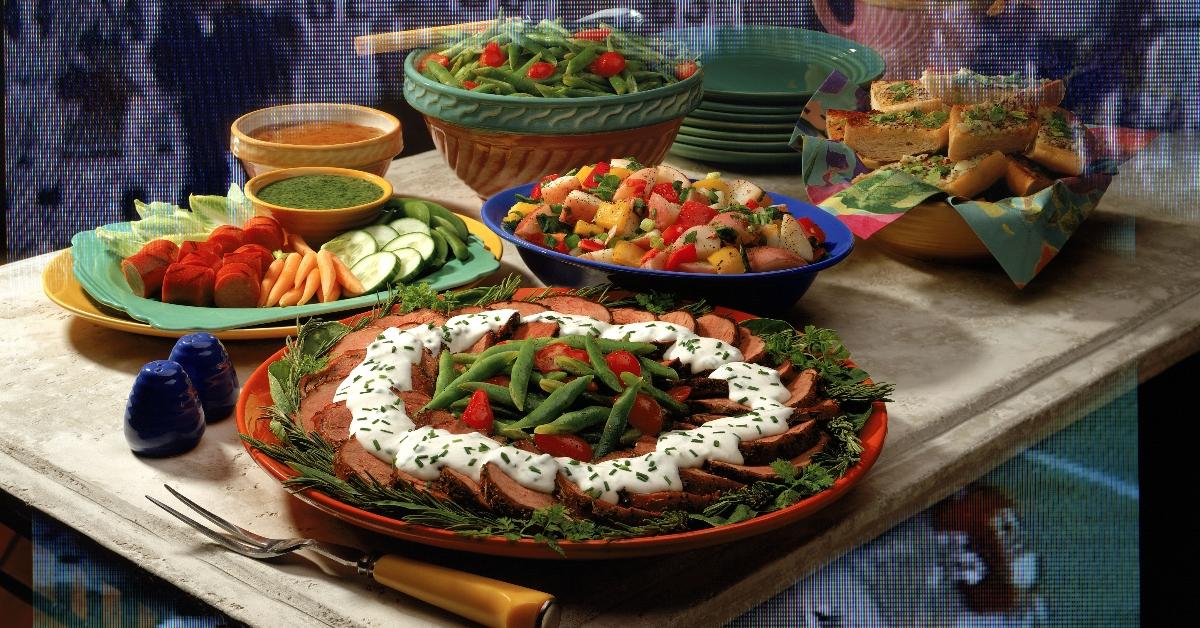 A table of vegan party food appetizers.