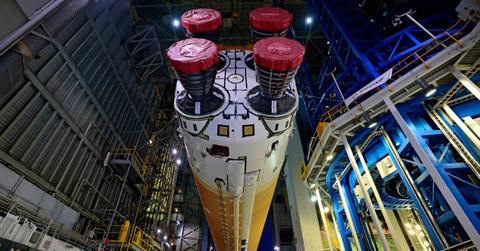 A view of Artemis II from under the ship