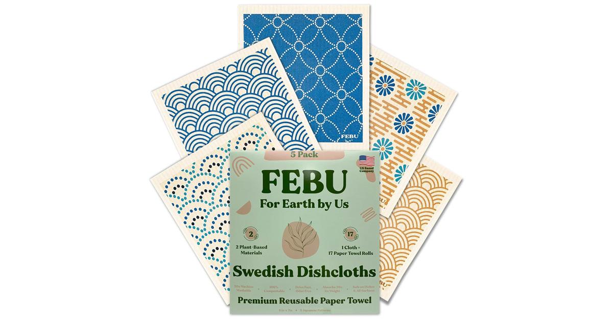 Reusable paper towels with geometric, graphic patterns on a white background.