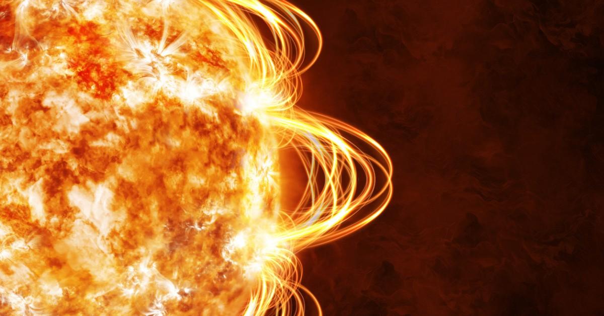 Closeup view of the sun's surface as a massive solar flare erupts 