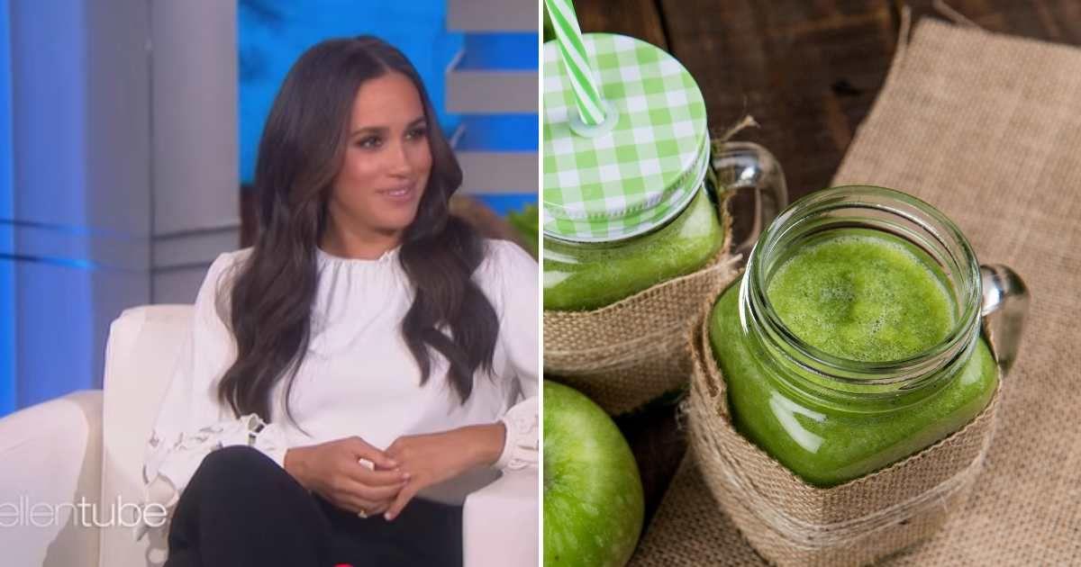 (L) Meghan Markle chatting with Ellen DeGeneres on The Ellen Show. (Cover Image Source: YouTube | @TheEllenShow) | (R) A glass of refreshing green juice. (Representative Cover Image Source: Pexels | Toni Cuenca)