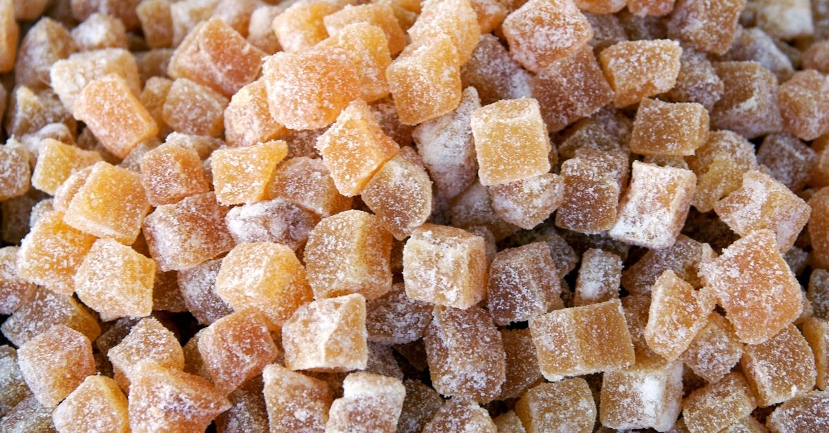 A pile of crystallized ginger chews. 