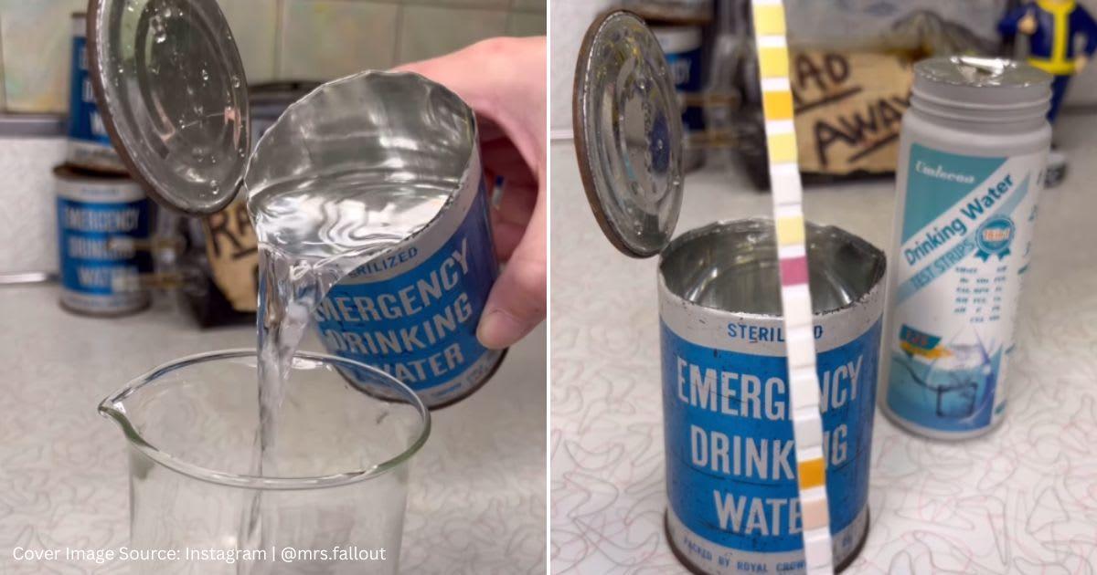 Screenshots of an emergency drinking water can from the 1950s. (Cover Image Source: Instagram | @mrs.fallout)