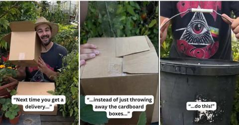 Gardener demonstrates a genius hack to repurpose all those pesky delivery boxes you get from Amazon (Cover Image Source: TikTok | @joesgarden)