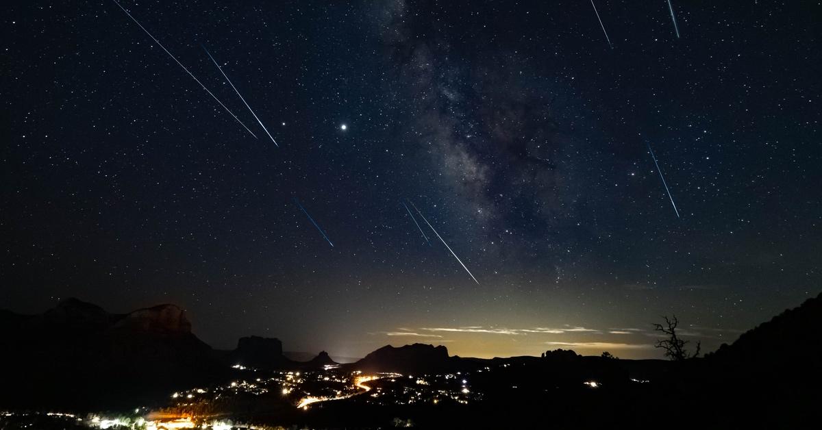 Perseid meteor shower over Sedona, Arizona. 