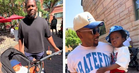 Dads pose with their children during the daddy stroll