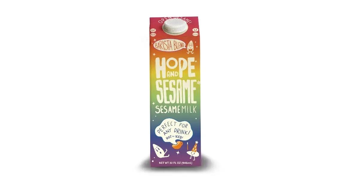 Hope and Sesame's rainbow-hued sesame milk carton