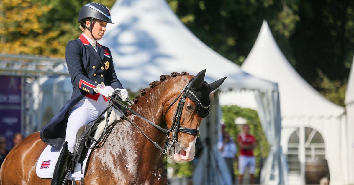 Charlotte Dujardin with Imhotep during the competition during the Team Grand Prix presented by Helgstrand Dressage Part 2 at the FEI European Championships Dressage 2023 on Sept. 7, 2023 in Horstel, Germany.