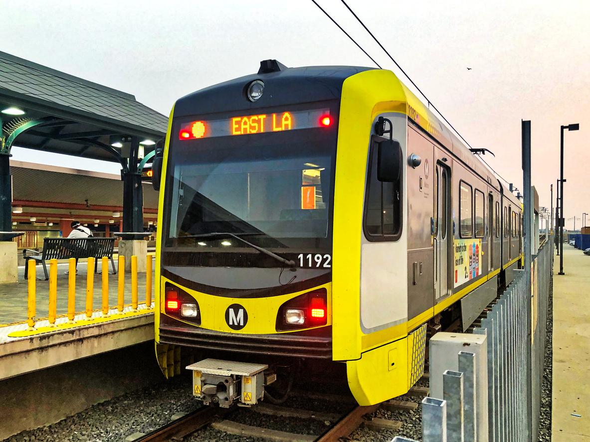 Yellow and black train in Los Angeles, California.