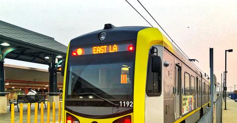 Yellow and black train in Los Angeles, California.