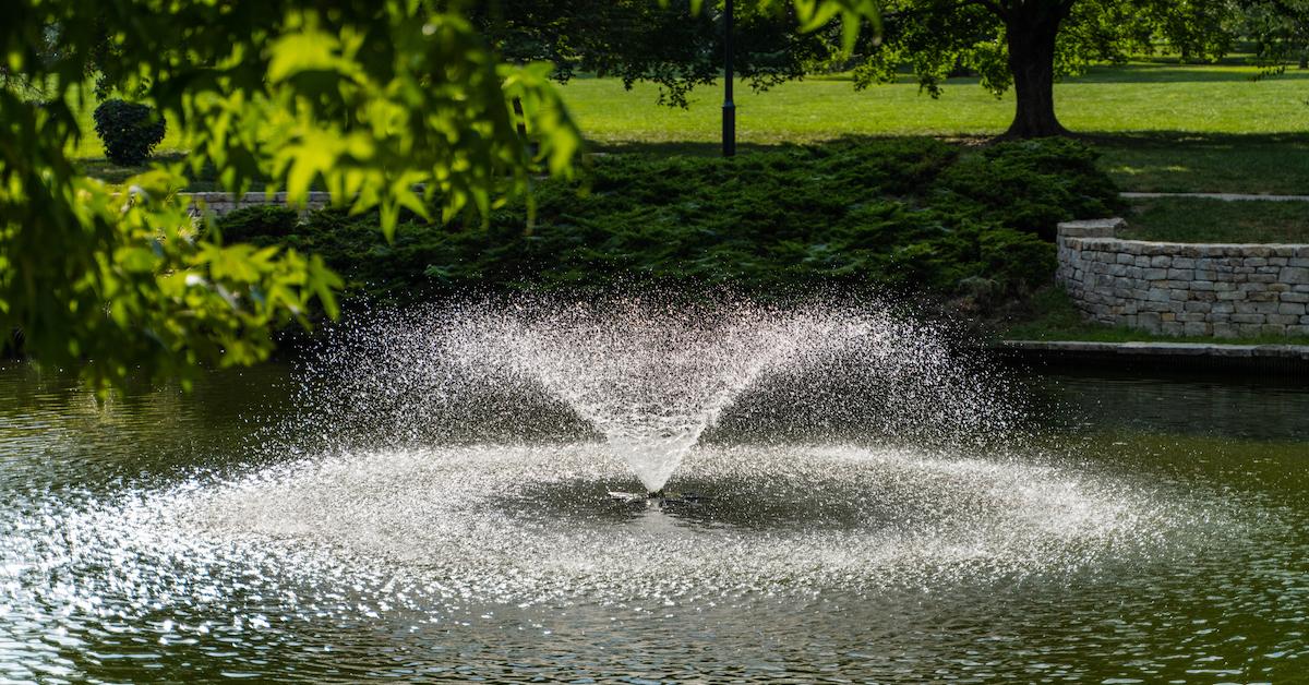 An aerating fountain on a pond