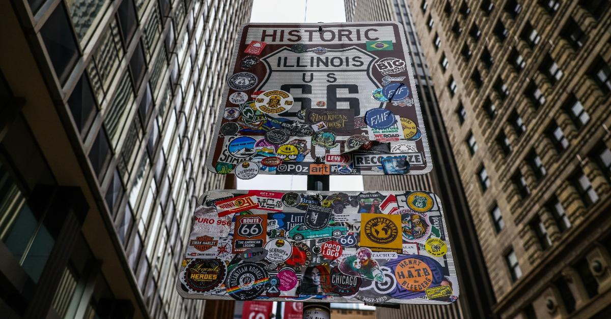 The Route 66 sign in Chicago. 