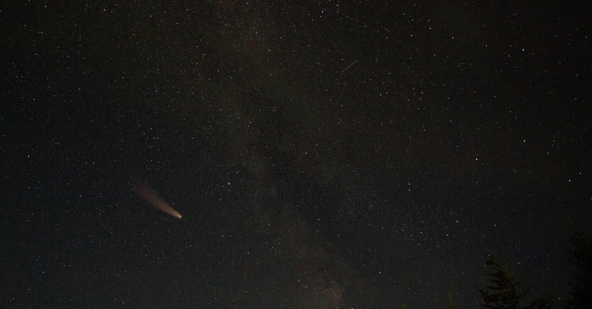 A bright object streaks through the night sky