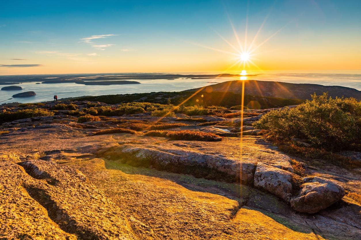 Sunrise on Cadillac Mountain in Acadia National Park in Maine