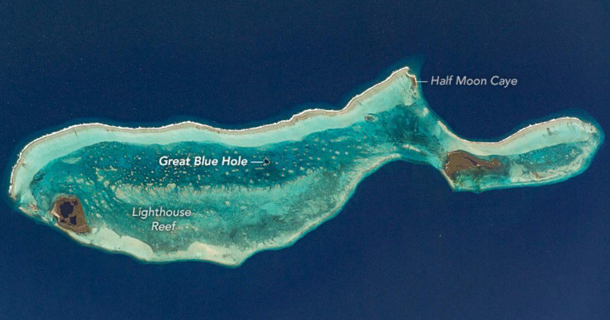 The island where the Great Blue Hole exists in the Caribbean, as seen in an aerial view by a NASA satellite (Cover Image Source: X | NASA Earth)