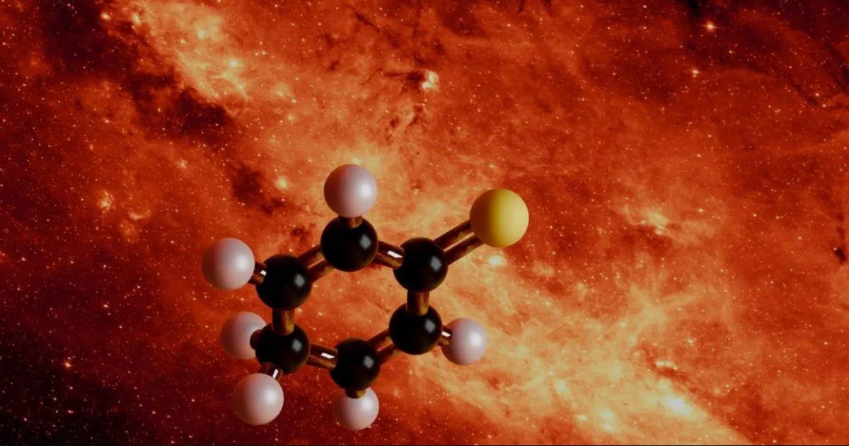 In the heart of our galaxy, scientists discovered the first sulfur-bearing six-membered ring molecule hiding in an interstellar cloud. (Cover Image Source: MPE/NASA/JPL-Caltech)