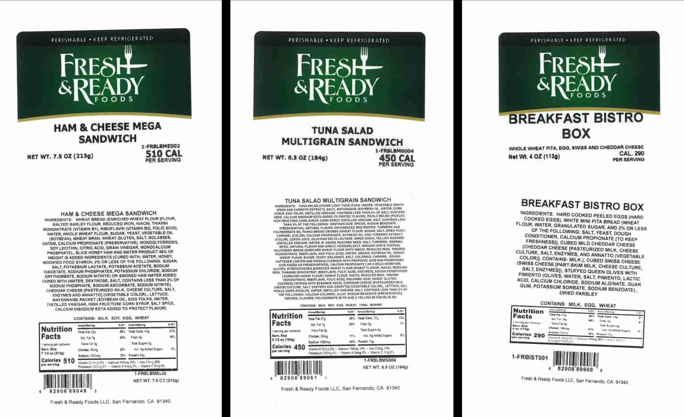 Three screenshots depict recalled food items due to Listeria.
