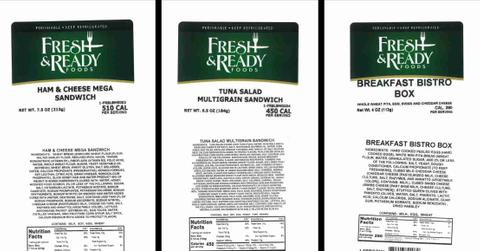 Three screenshots depict recalled food items due to Listeria.
