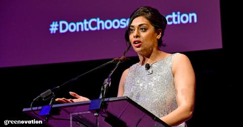 Dr. Sweta Chakraborty speaks at a podium