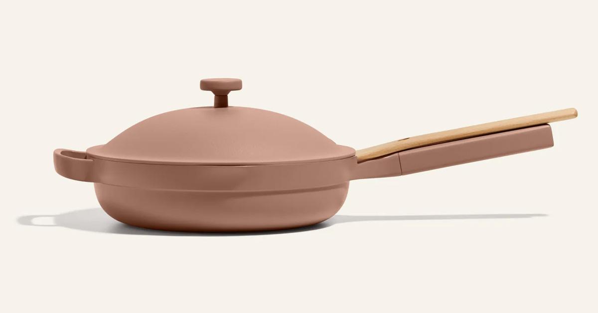 terracotta-colored ceramic pan with lid