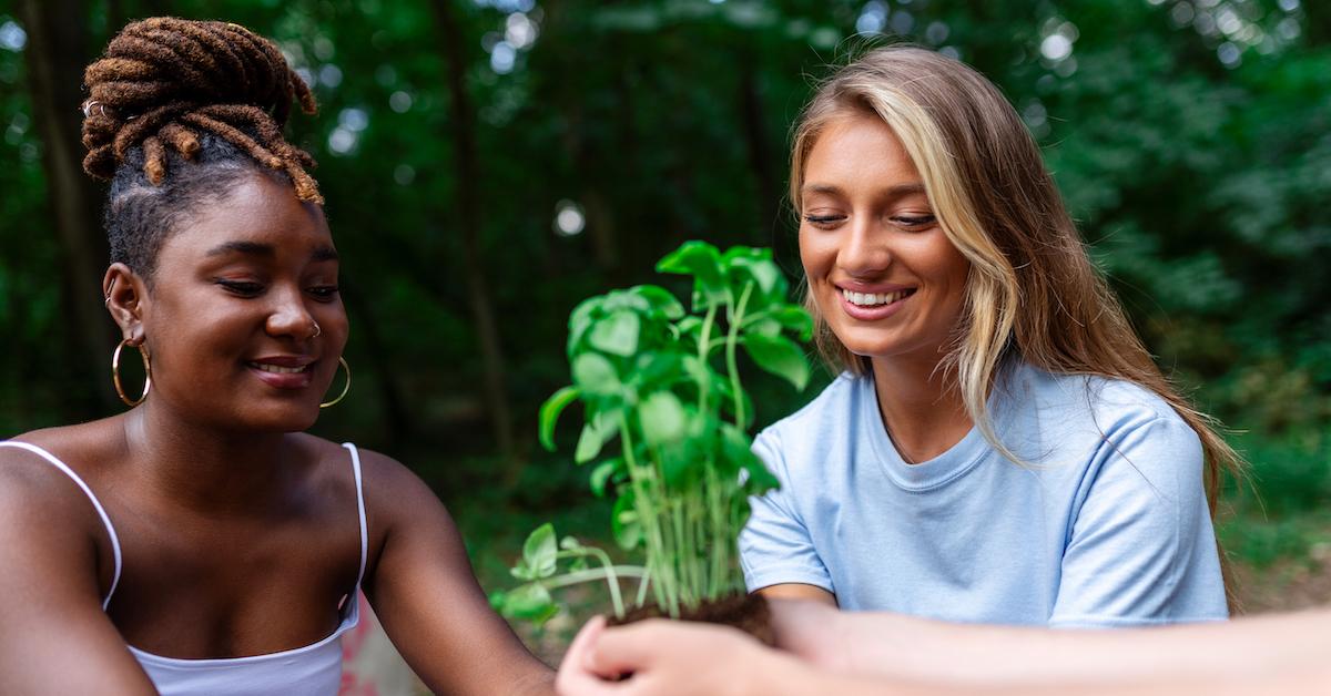 Young women celebrating Earth Day