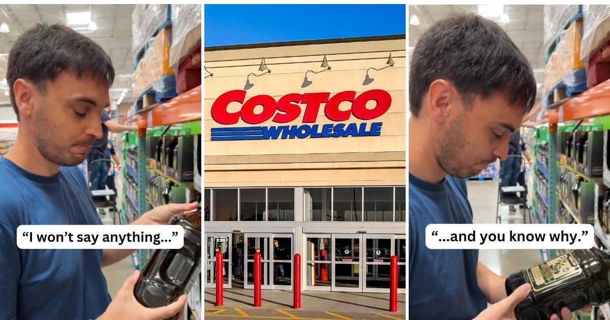 (L), (R) Italian man checking out a bottle of olive oil at Costco (Cover Image Source: TikTok | @thepasinis) | (C) Costco store in Markham, Ontario, Canada (Representative Cover Image Source: Getty Images | JHVEPHoto)