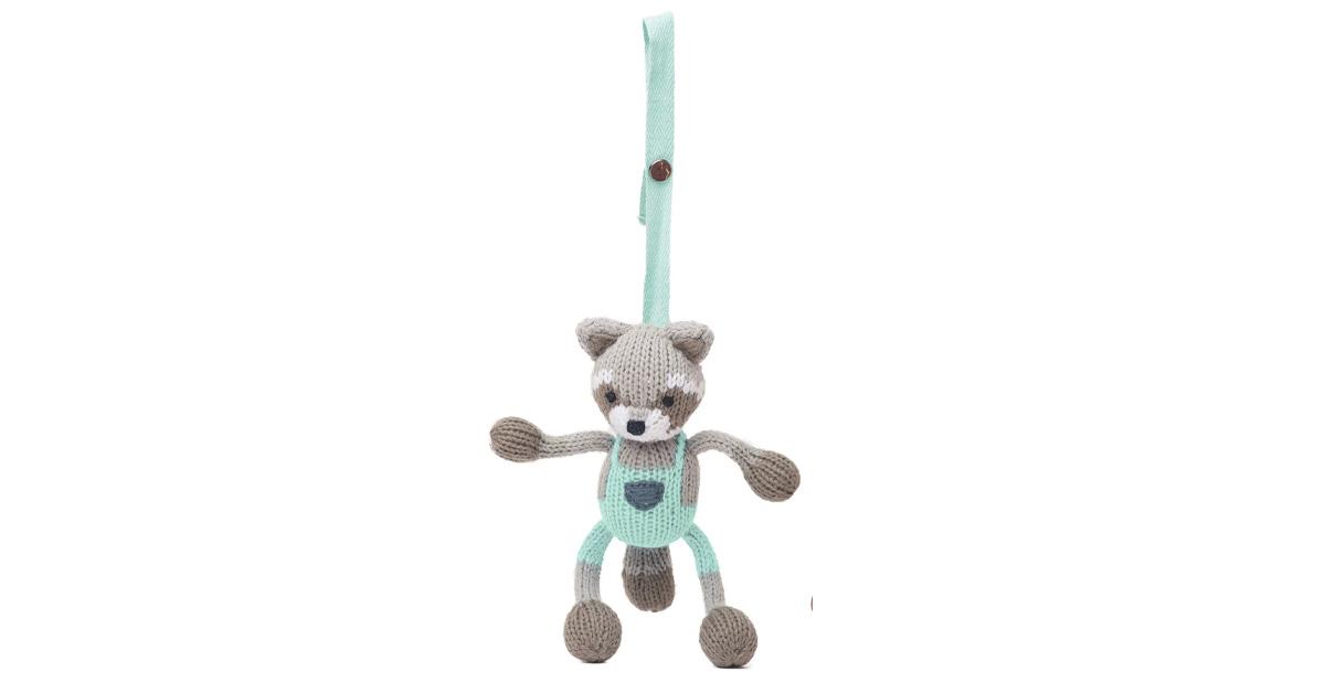 crocheted raccoon stroller toy