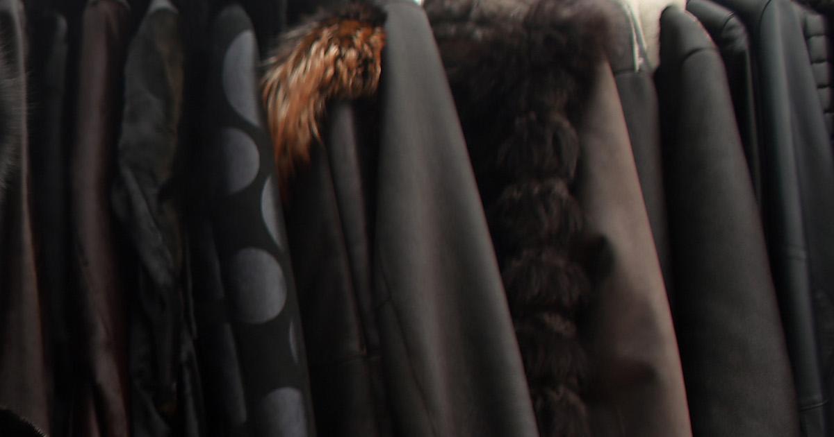 Fur coats on a grament rack