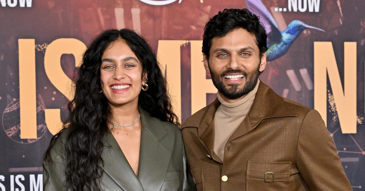 Radhi Devlukia-Shetty and Jay Shetty smile on the red carpet at the Los Angeles Premiere of Amazon MGM Studios 'This Is Me...Now: A Love Story' at Dolby Theatre on Feb. 13, 2024 in Hollywood, Calif.