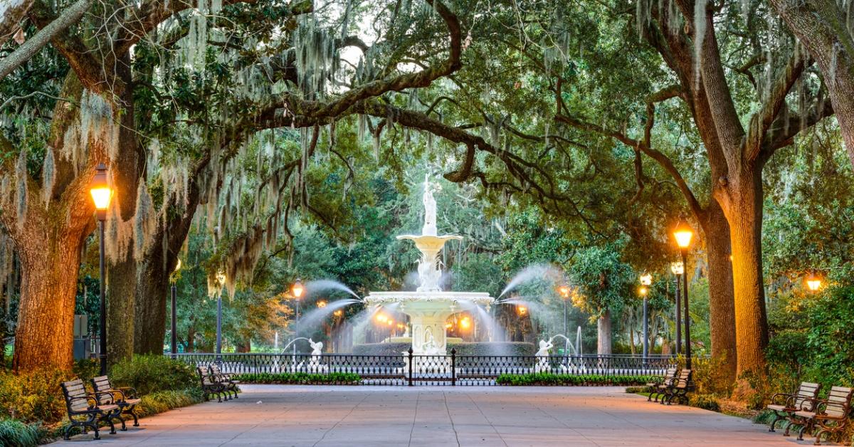 The famous fountain in Forsyth Park in Savannah. 